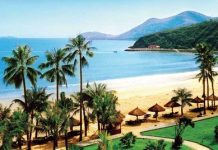 Toàn cảnh thành phố biển Nha Trang nhìn từ trên cao, với bãi biển dài và những tòa nhà hiện đại